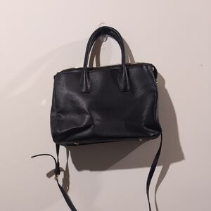 JustFab Black Leather Satchel with Structured Design